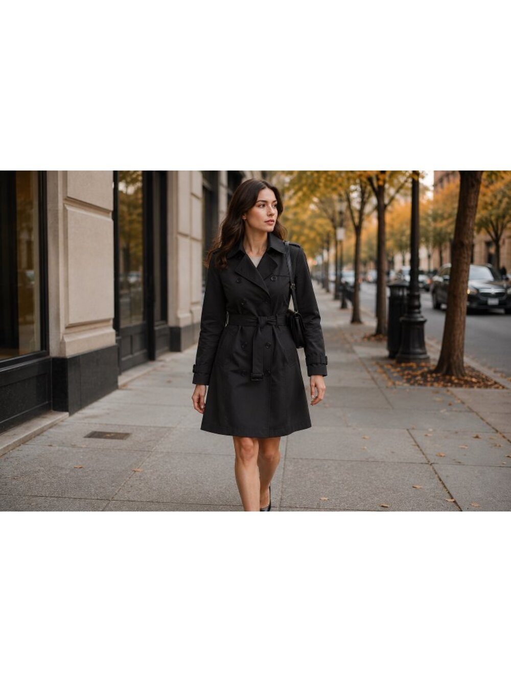 New York & Company Womens Black Double-Breasted Trench Coat Belt Size S NWT
